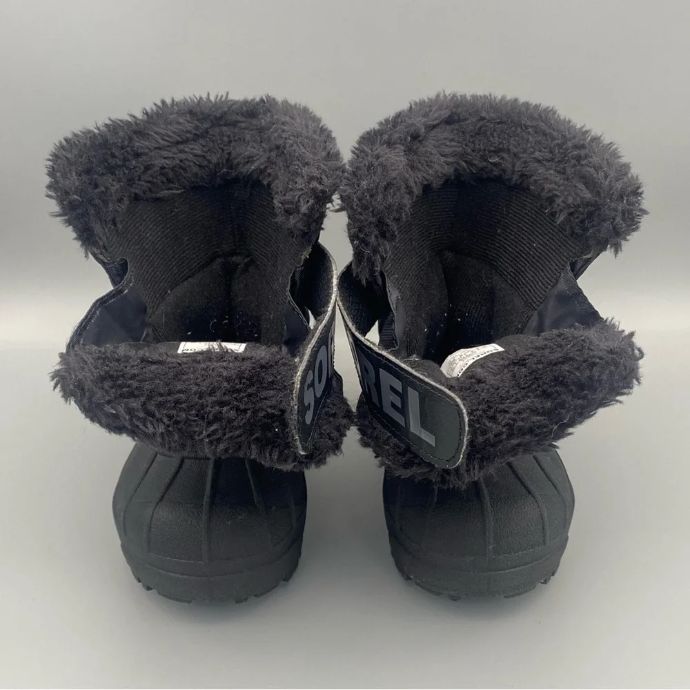 Sorel Kids Black Winter Boots with Cream Bear Accent